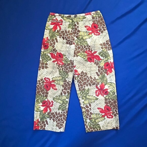 Transitions Animal Print Tropical Brushed Cotton Wide Leg Pant Capri - size 12 - Picture 1 of 8